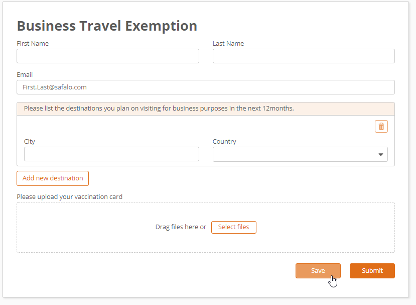 Image of Nintex Business Travel Exemption form