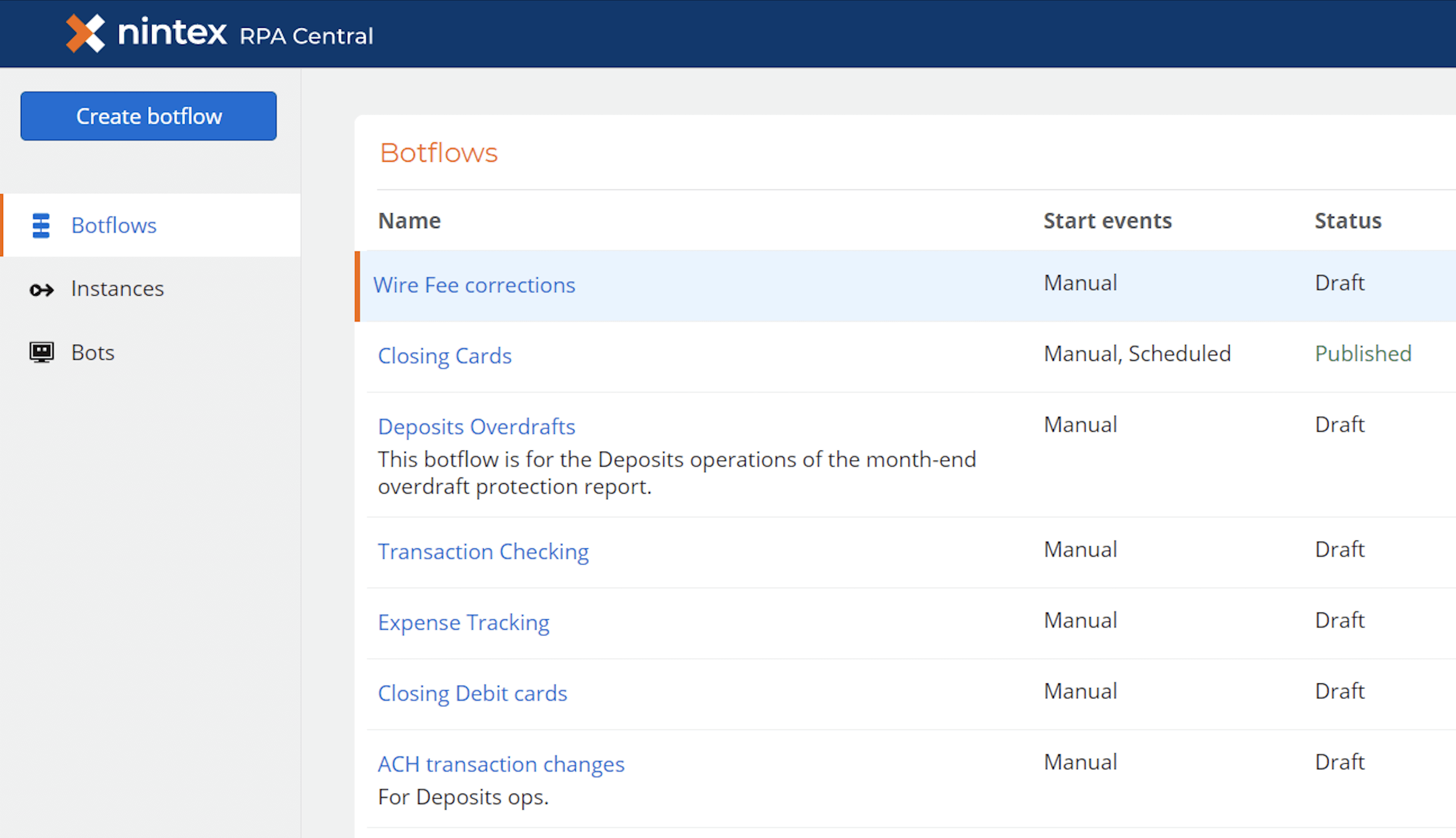 Picture of nintex page for botflows