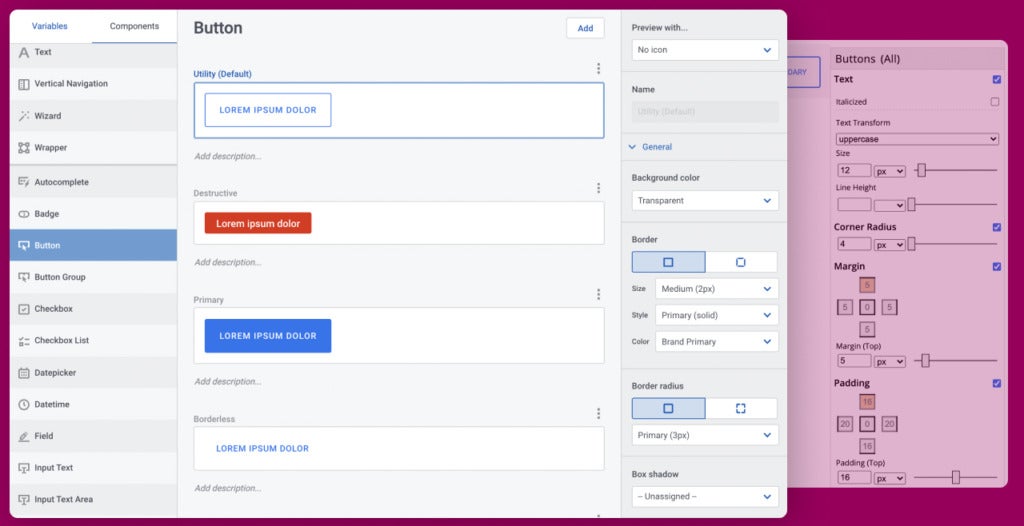 Screenshot of Skuid's Design System Studio.