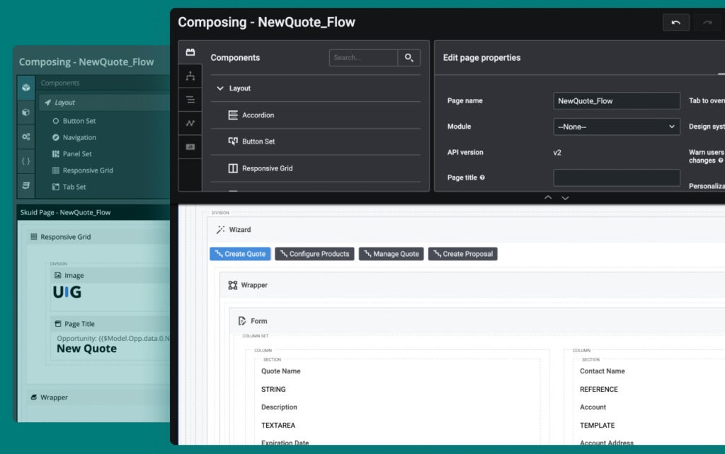 Image of Skuid's page composer UI/UX.