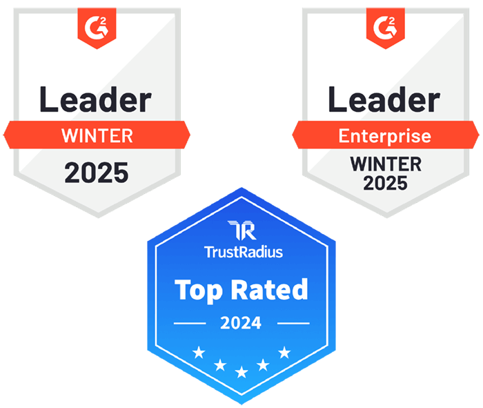Trust Radius top rated 2024, G2 Crowd winter 2025 leader and enterprise leader