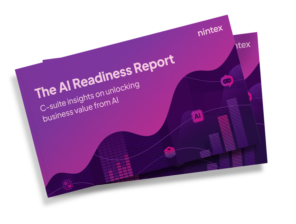 Illustration of the cover of "The AI Readiness Report: C-suite insights on unlocking business value from AI.