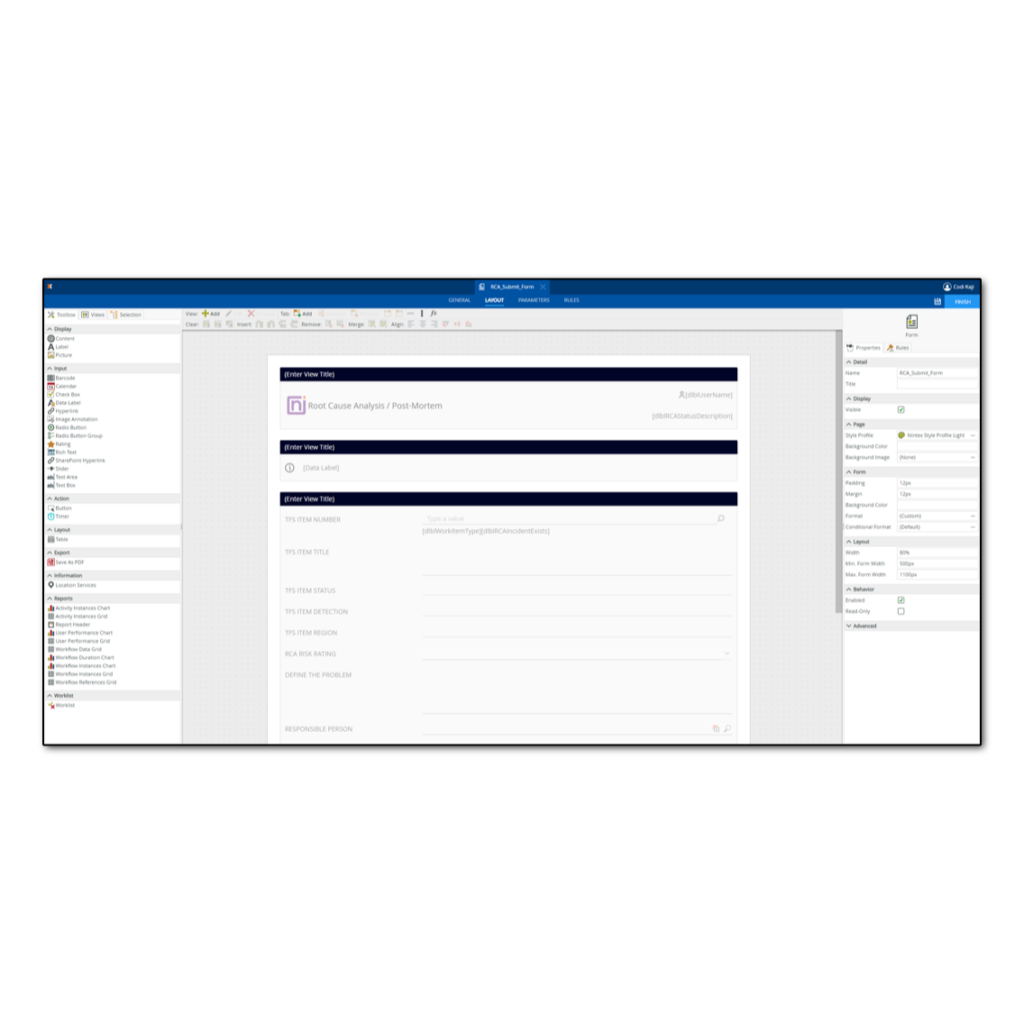 Screenshot of K2's user interface: Designer Forms