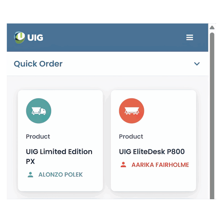 Screenshot of a Nintex Apps demo screen  - quick order - mobile view.